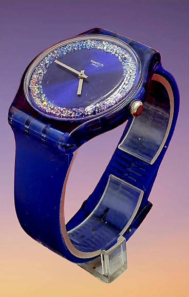 Pre-owned 2019 SWISS SWATCH BLUSPARKELS Ladies Watch -Working (strap need new loop)