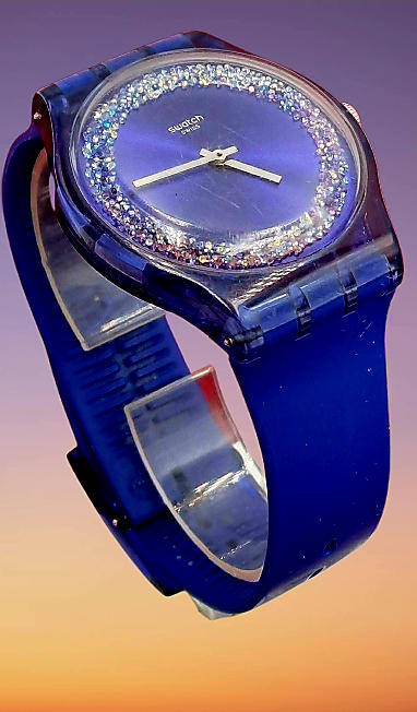 Pre-owned 2019 SWISS SWATCH BLUSPARKELS Ladies Watch -Working (strap need new loop)