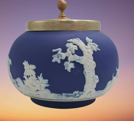 Vintage Adams Tunstall Jasperware Sugar Bowl with EPNS Lid (silver plated)