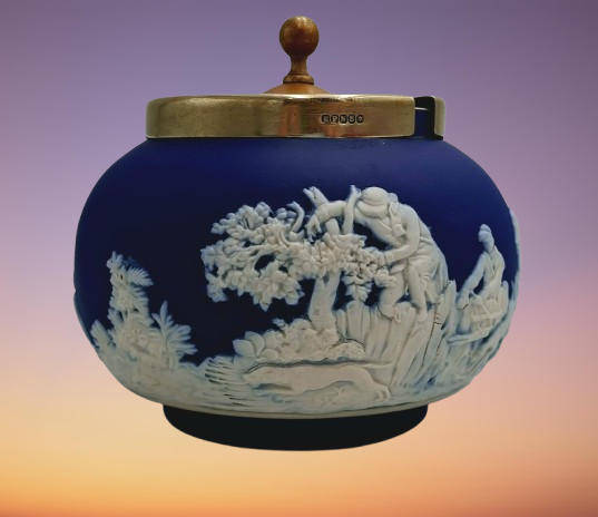 Vintage Adams Tunstall Jasperware Sugar Bowl with EPNS Lid (silver plated)