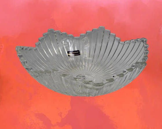 Vintage Delisoga Crystal Glass Fruit Bowl Clear -Unused still in Box