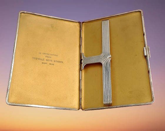 Vintage 1950`s Silver Plated Cigarette Case from Yeoville Boys school -engraved