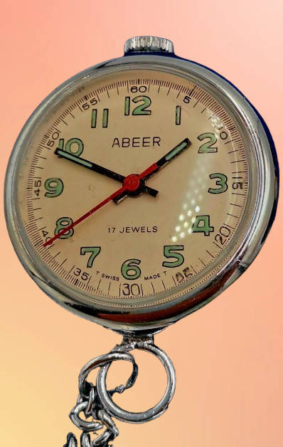 Vintage Swiss Made ABEER Mechanical Nurse watch -Working 17 Jewels Cal.3135