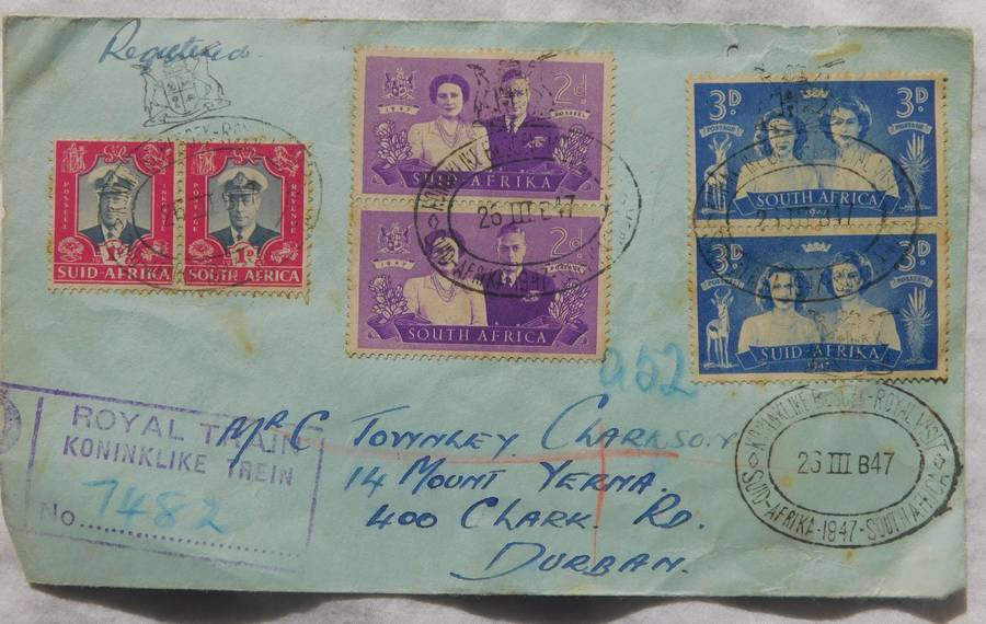 STAMPS  SOUTH AFRICA - 1947 Royal Visit three pairs, issued from Royal Train, numbered