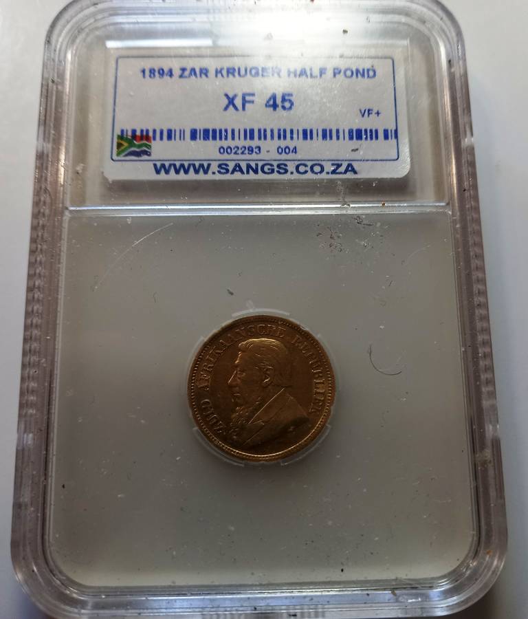 ZAR 1894 Kruger half pound Gold, Graded XF45