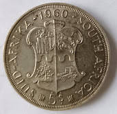 South Africa 1960 5 Shillings Silver Crown