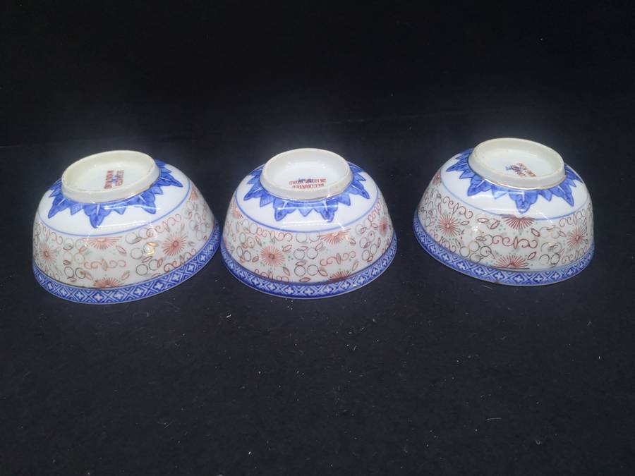 3 Rice bowls - decorated in Hong Kong