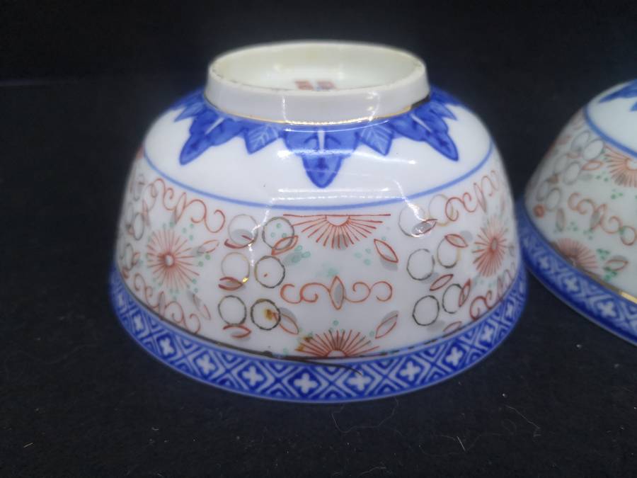 3 Rice bowls - decorated in Hong Kong