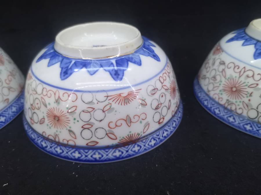 3 Rice bowls - decorated in Hong Kong