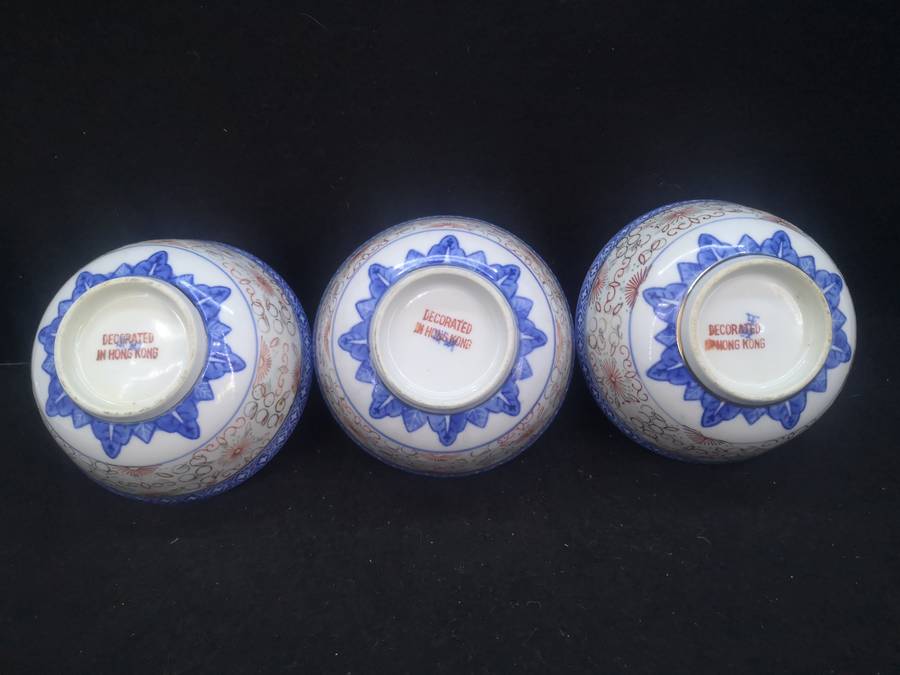 3 Rice bowls - decorated in Hong Kong