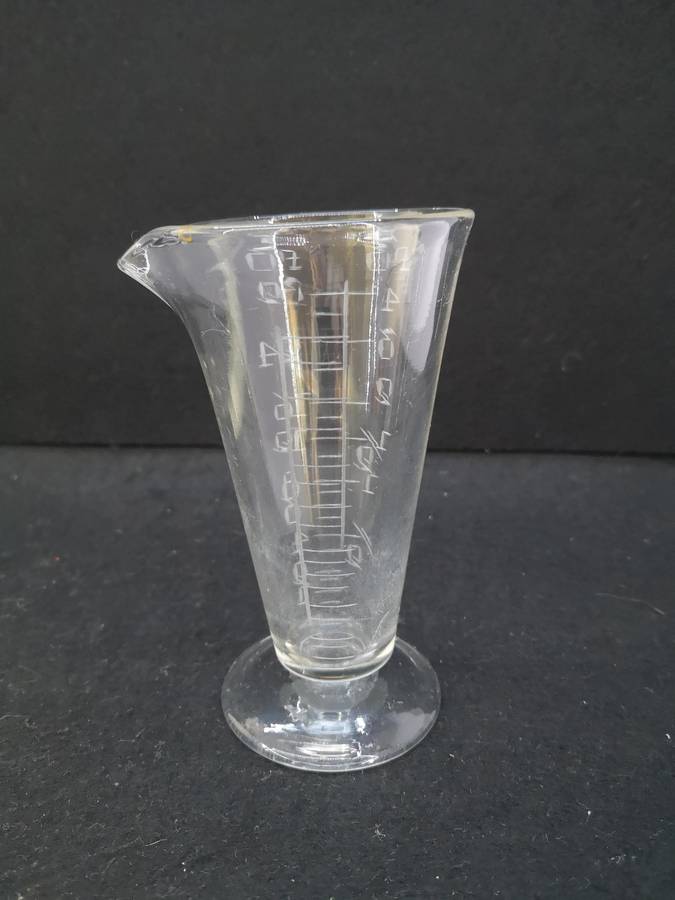 Antique Etched glass apothecary measuring beaker