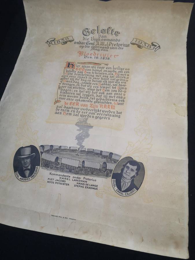 Vintage document - Battle of Blood River 1938 Slag van Bloedrivier plakaat