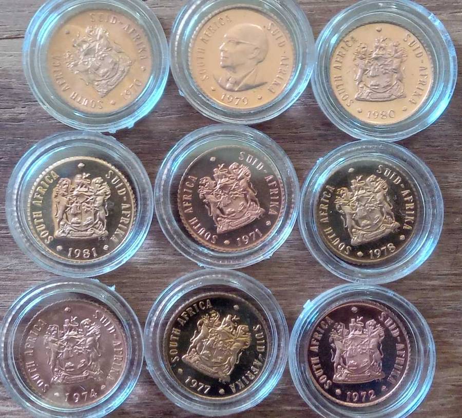 South Africa.Proof half cents 1970,71,72,74,77,78,79,80 and 1981 proof coins