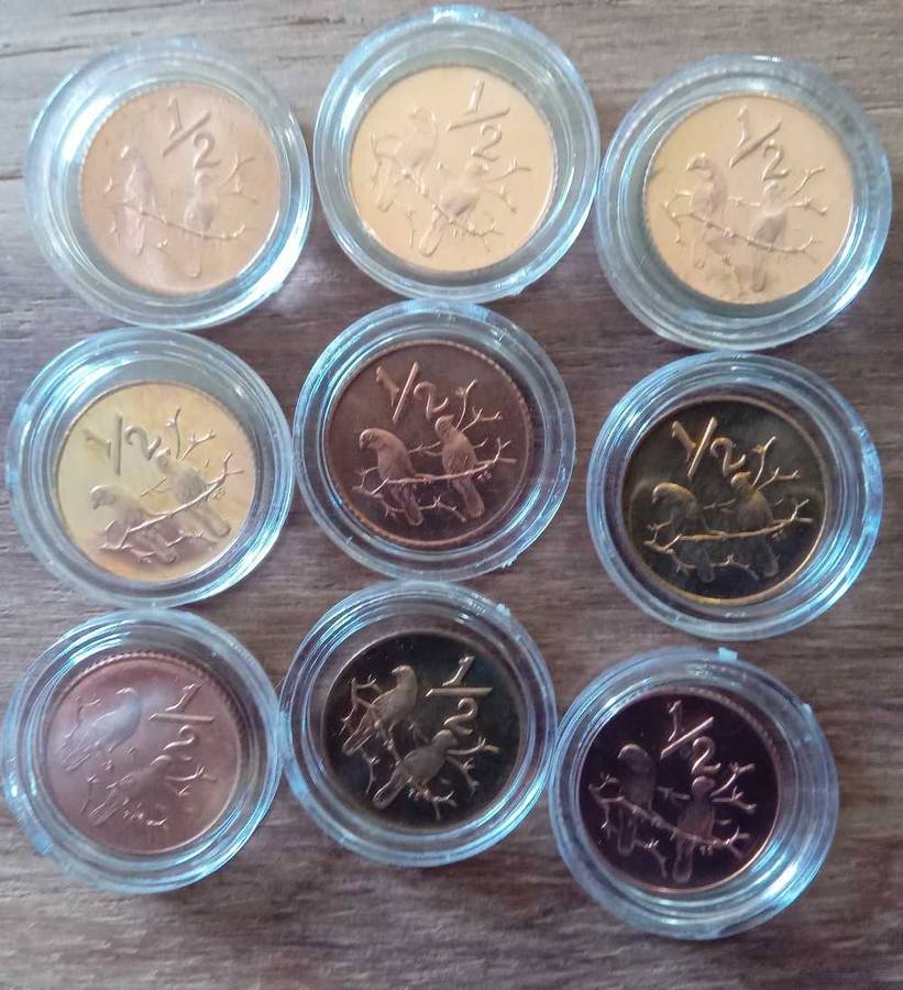 South Africa.Proof half cents 1970,71,72,74,77,78,79,80 and 1981 proof coins