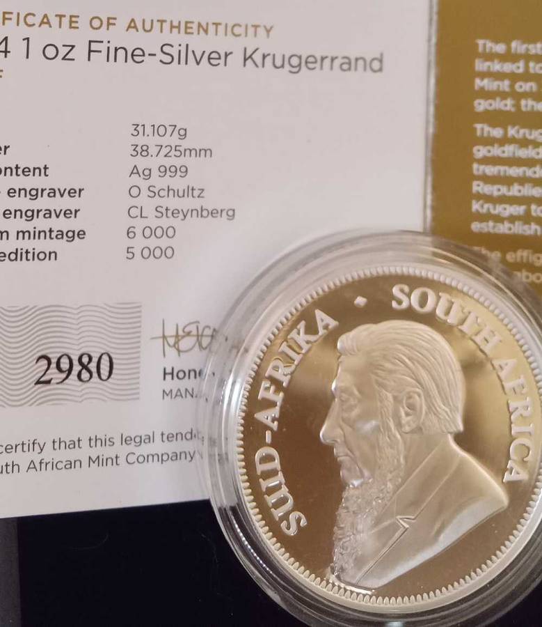 SOUTH AFRICAN ONE OUNCE KRUGERRAND SILVER"" GREAT PROOF""2024
