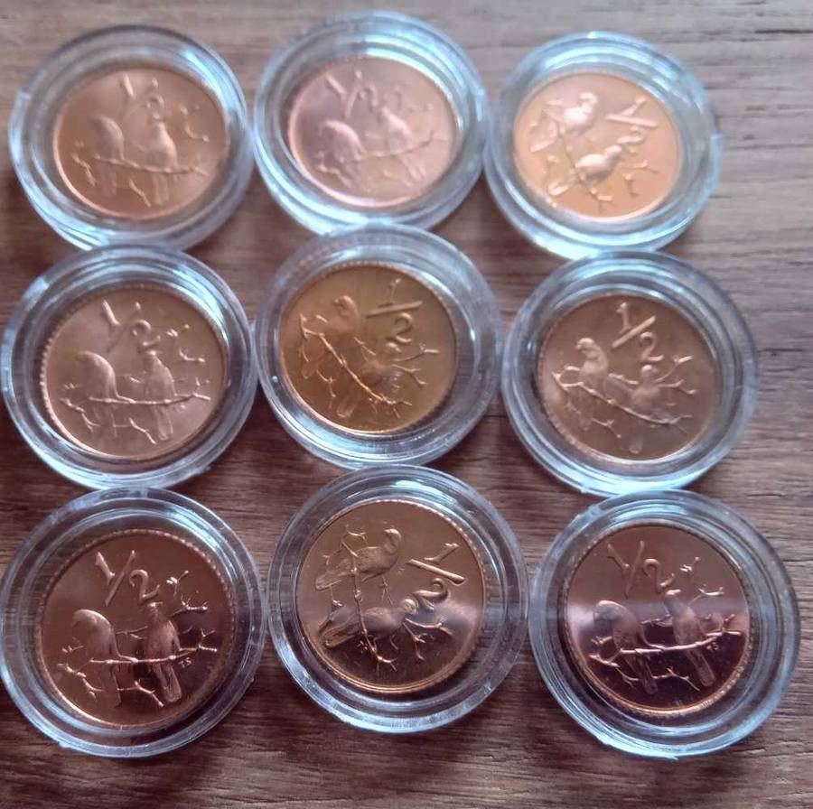 SOUTH AFRICAN HALF CENTS NOT FOR BUSINESS STRIKE 1970 71 72 74 77 78 79 80 81