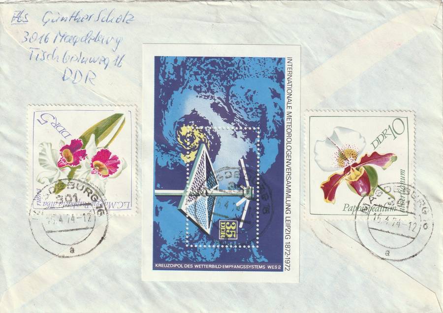 Germany DDR Registered Cover South Africa - 1972 1968 - International Meteorologist Congress Orchid