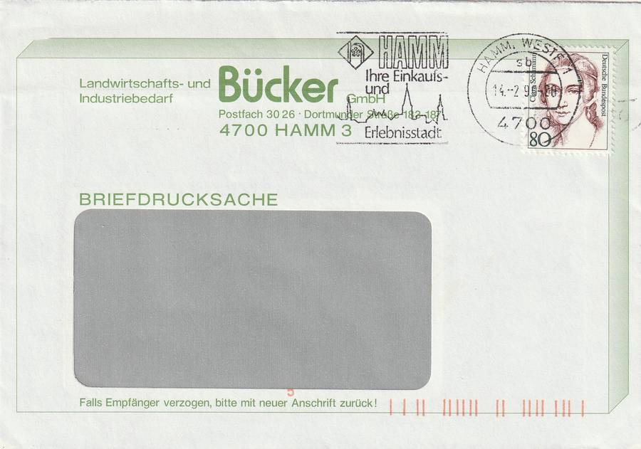 Germany Federal Cover - 1986 - Clara Schumann slogan Hamm Ihre Einkaufsund Erlebnisstadt