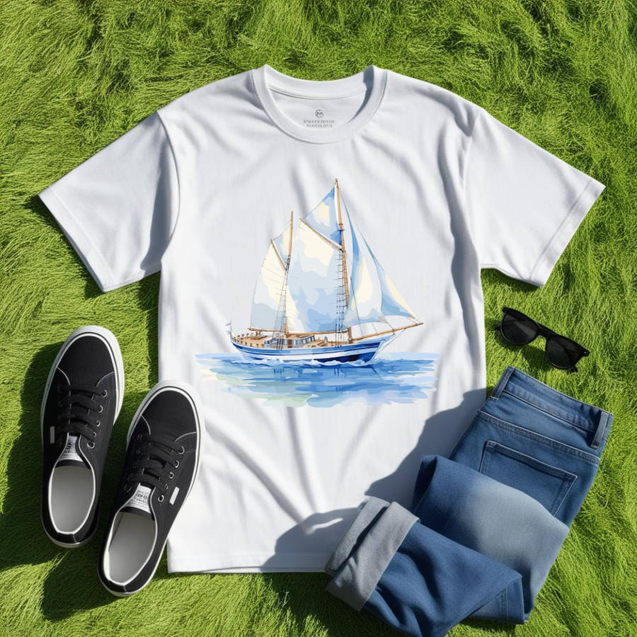 SAILBOAT SERENITY - Lighthouse Lore - Unisex Crew Neck Tee