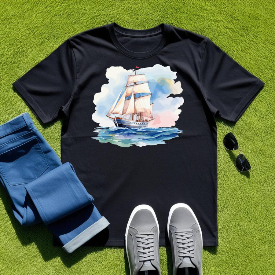 SAILBOAT SERENITY - Ocean's Grace - Unisex Crew Neck Tee