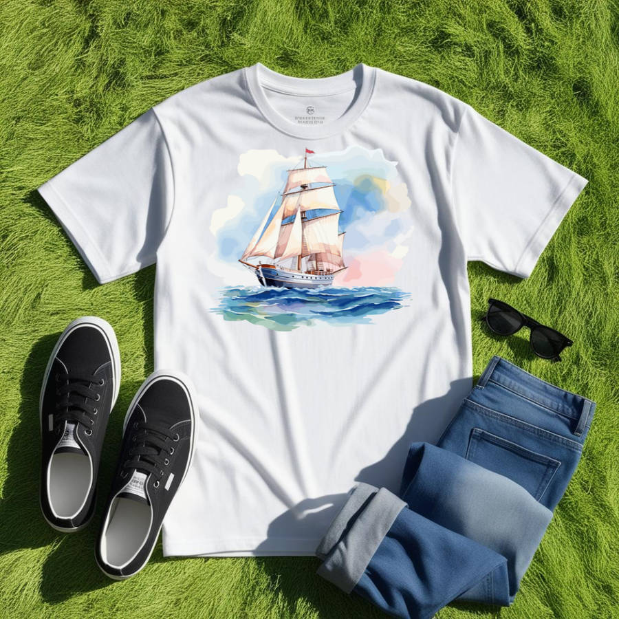 SAILBOAT SERENITY - Ocean's Grace - Unisex Crew Neck Tee