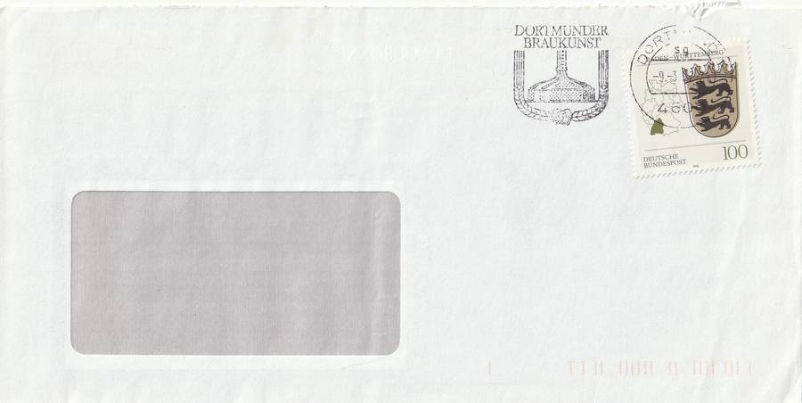 Germany on Cover - 1992 - Slogan Dortmunder Braukunst Bier Beer Coats of Arms COA Baden-Wurttemberg