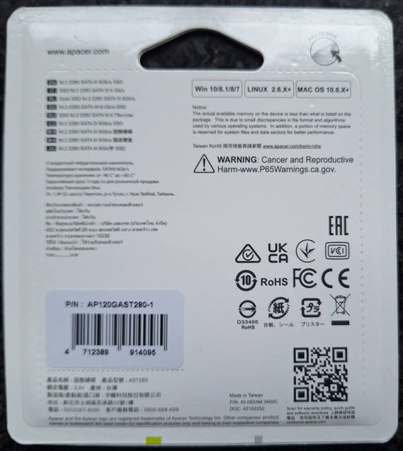 Apacer M.2 SATA III 6Gb/s SSD - 120GB