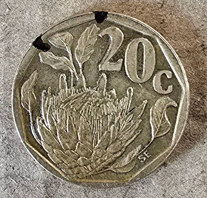 1995 South Africa 20c ~ Error ~ Slightly Rotated Die ~Old COA