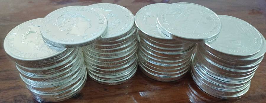 50x2021 1oz .999 silver 2012 2Pounds bid per coin