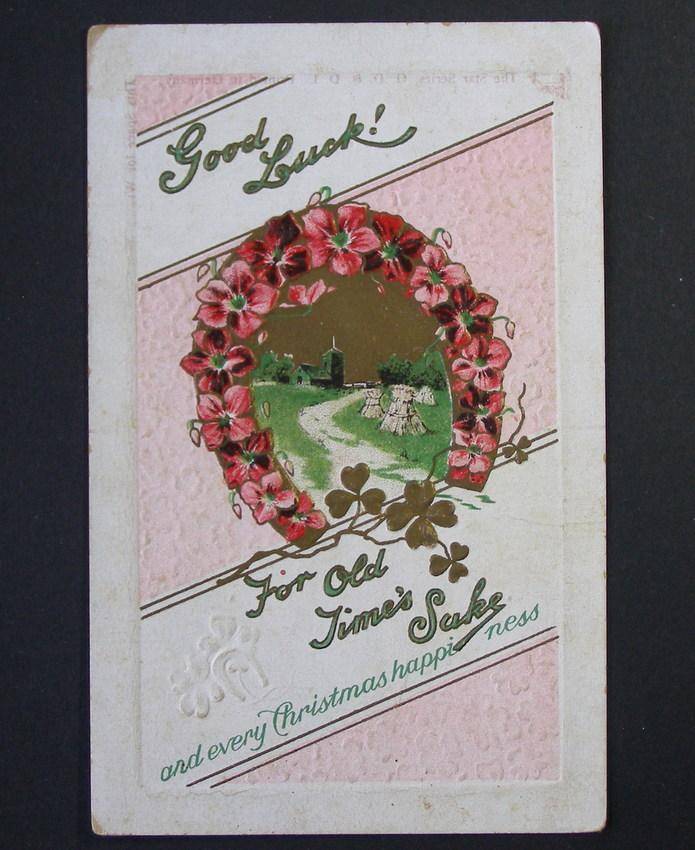The Star Series Embossed POSTCARD - Good Luck! For Old Time's Sake and every Christmas happiness