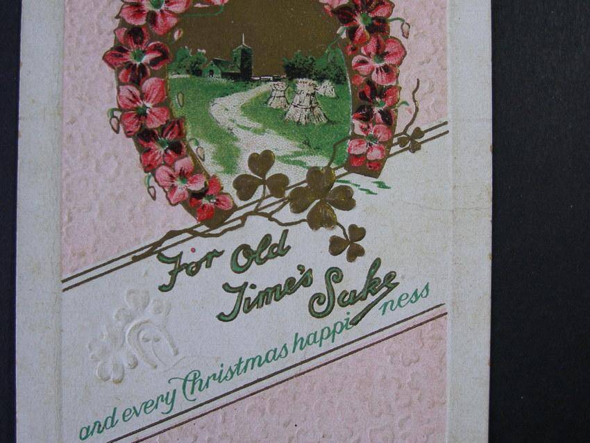 The Star Series Embossed POSTCARD - Good Luck! For Old Time's Sake and every Christmas happiness