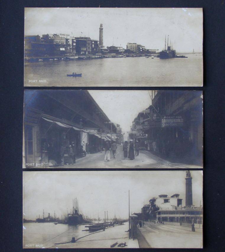Three Narrow Vintage Photograhic POSTCARDS of Port Said