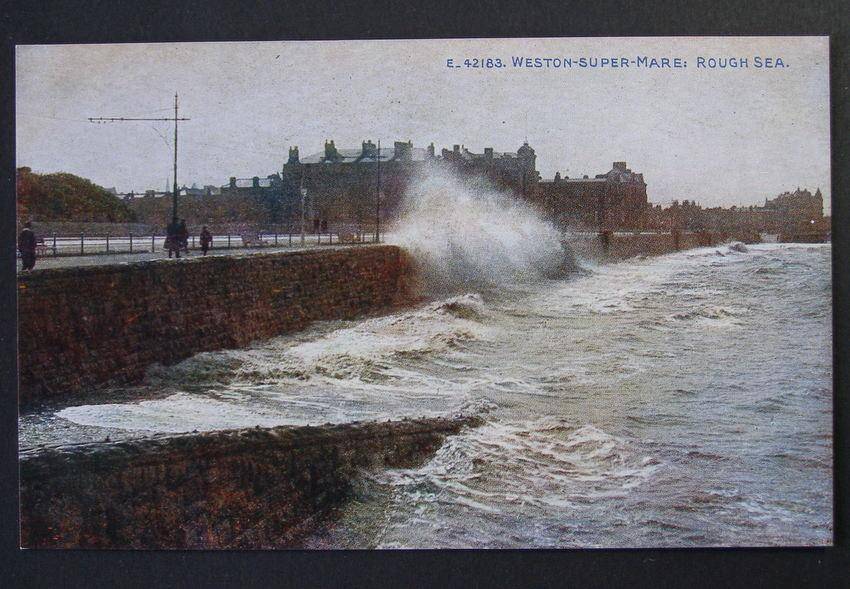 Photochrom Celesque Series POSTCARD - Weston-Super-Mare: Rough Sea