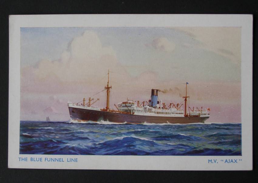 Blue Funnel Line POSTCARD - M.V. Ajax //Ships