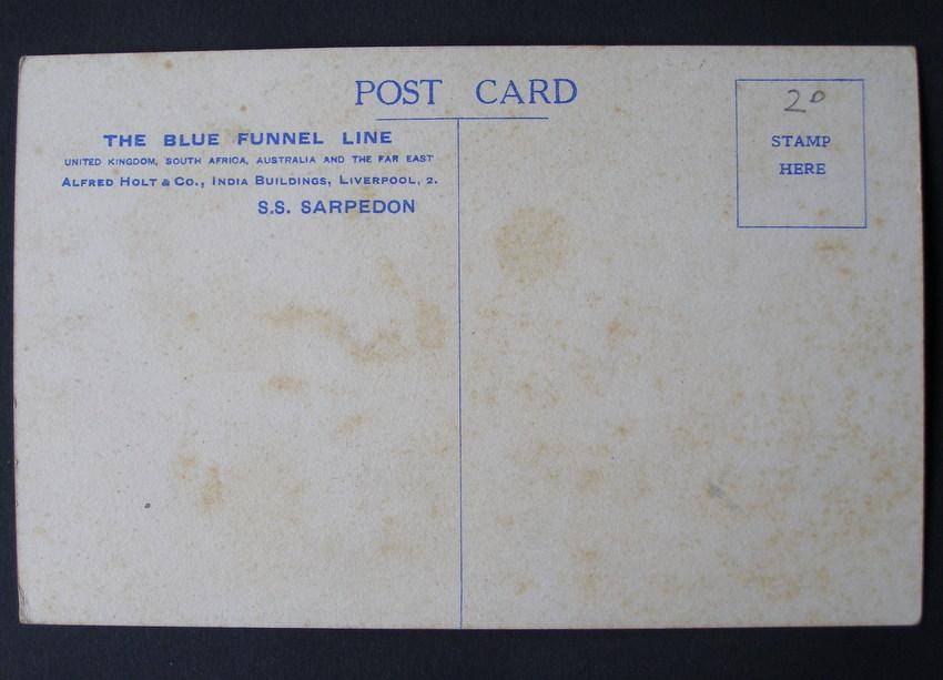 Blue Funnel Line Maritime POSTCARD - S.S. Sarpedon