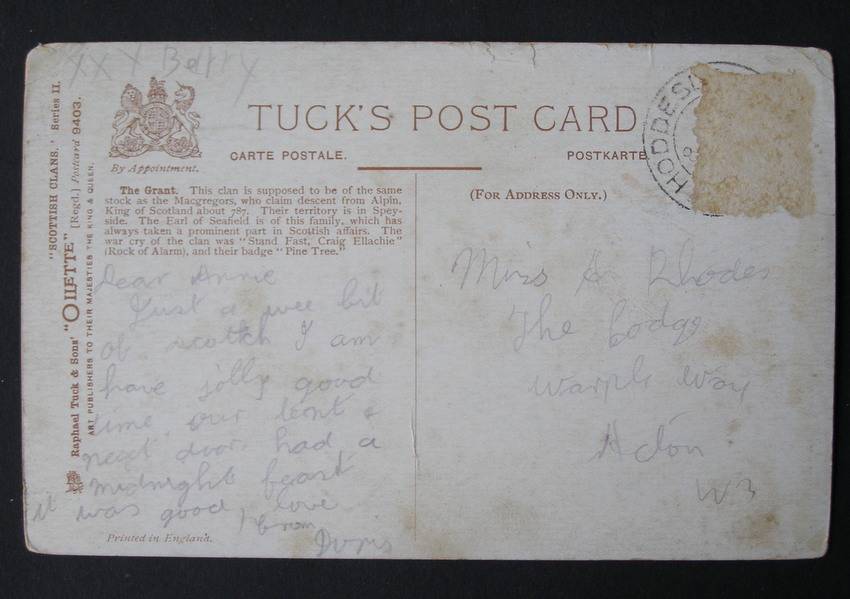 Tuck's Scottish POSTCARD - The Grant Tartan and Grant Castle