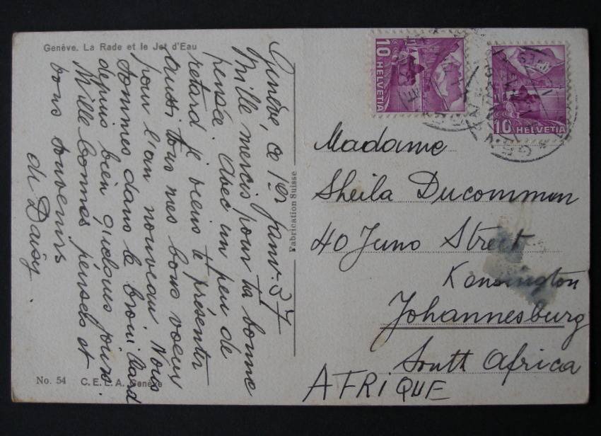 Swiss Artistic POSTCARD - Lake Geneva 1937