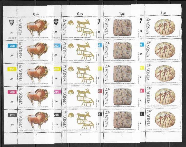 Venda 1982 History of Writing - Control Strips of 5 - Set of 4