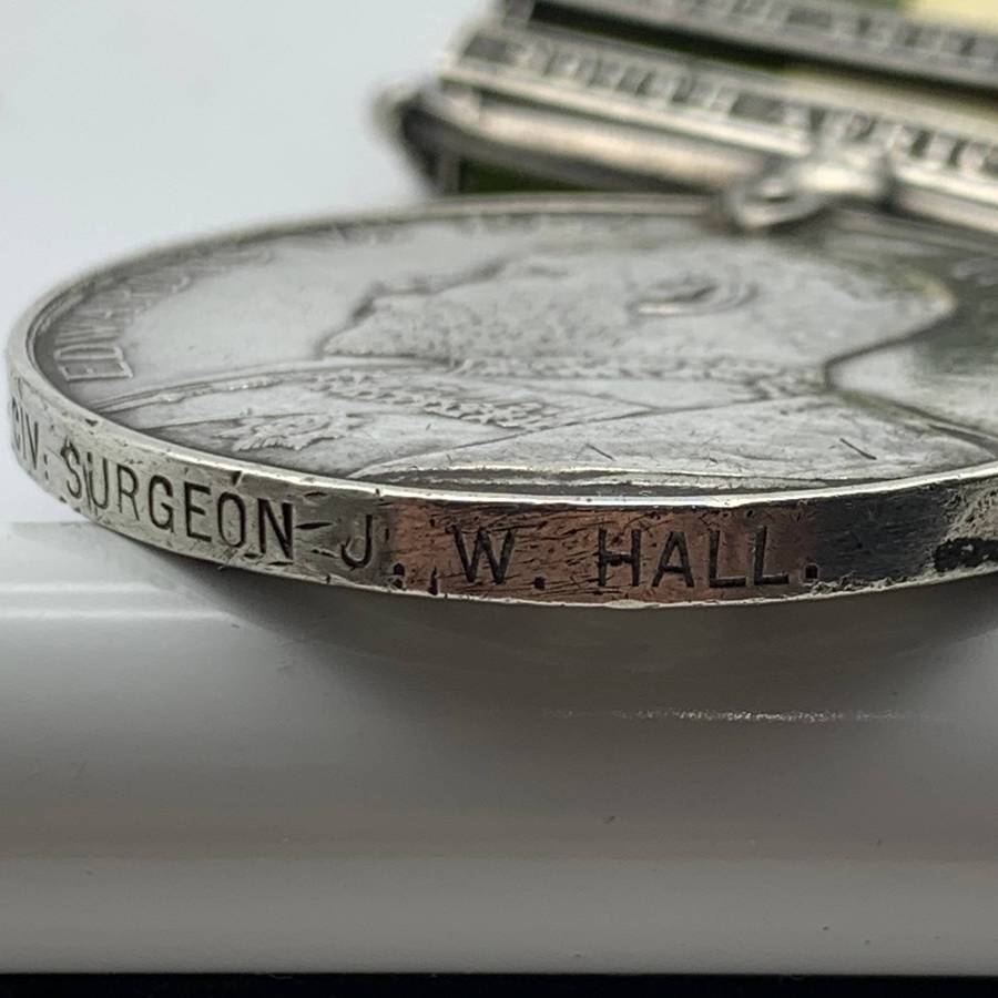 Boer War  K.S.A. Medal to 'CIV. SURGEON J.W. HALL'