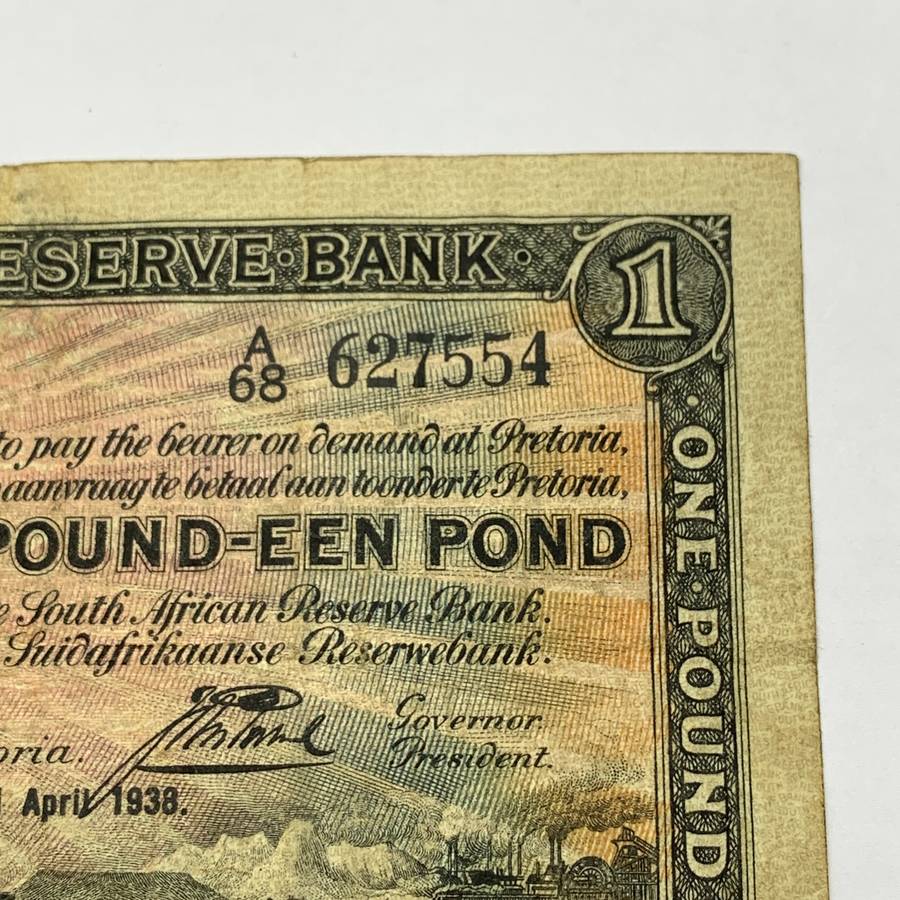 SA  'J. Postmus' 1938  One Pound A68 Note (F-VG)