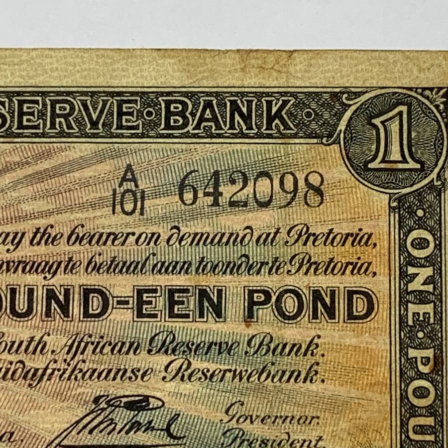 SA  'J. Postmus' 1940  One Pound A101 Bank Note (F-VG)