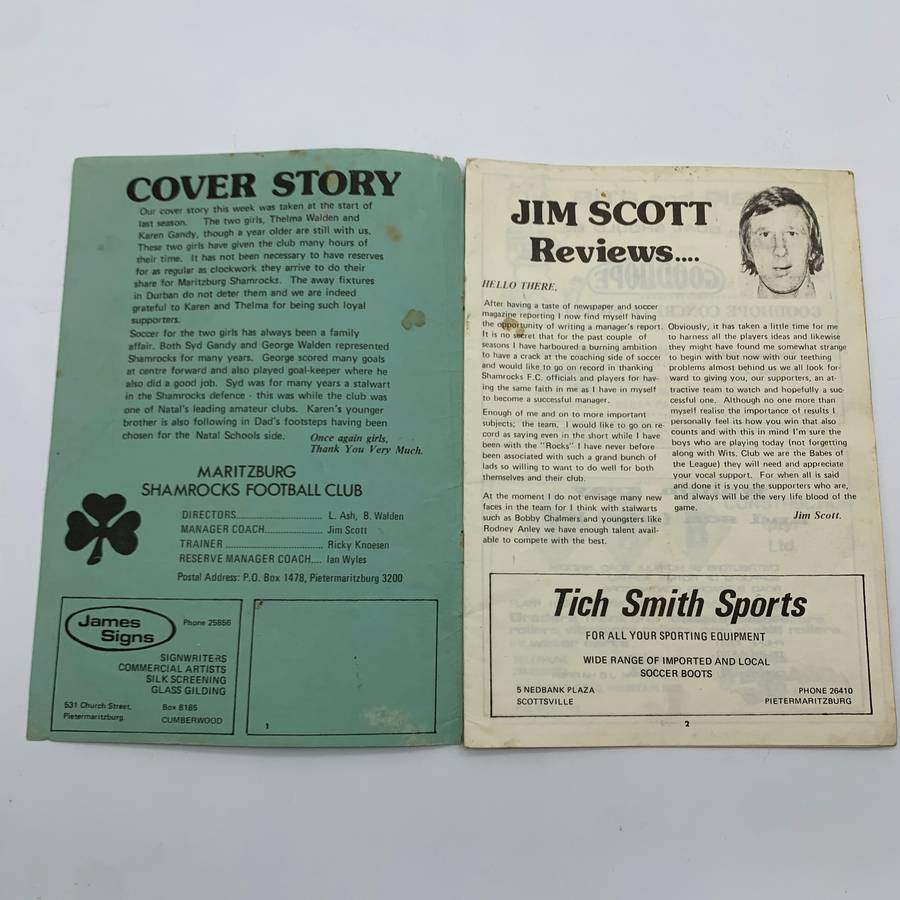 Soccer  1976 'Maritzburg Shamrocks vs Rangers' Official Programme