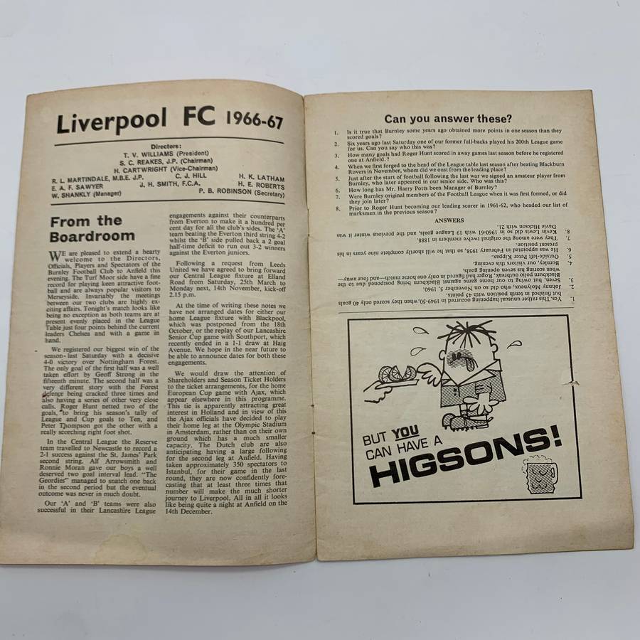Soccer  '1966 Liverpool vs Burnley' Official Programme