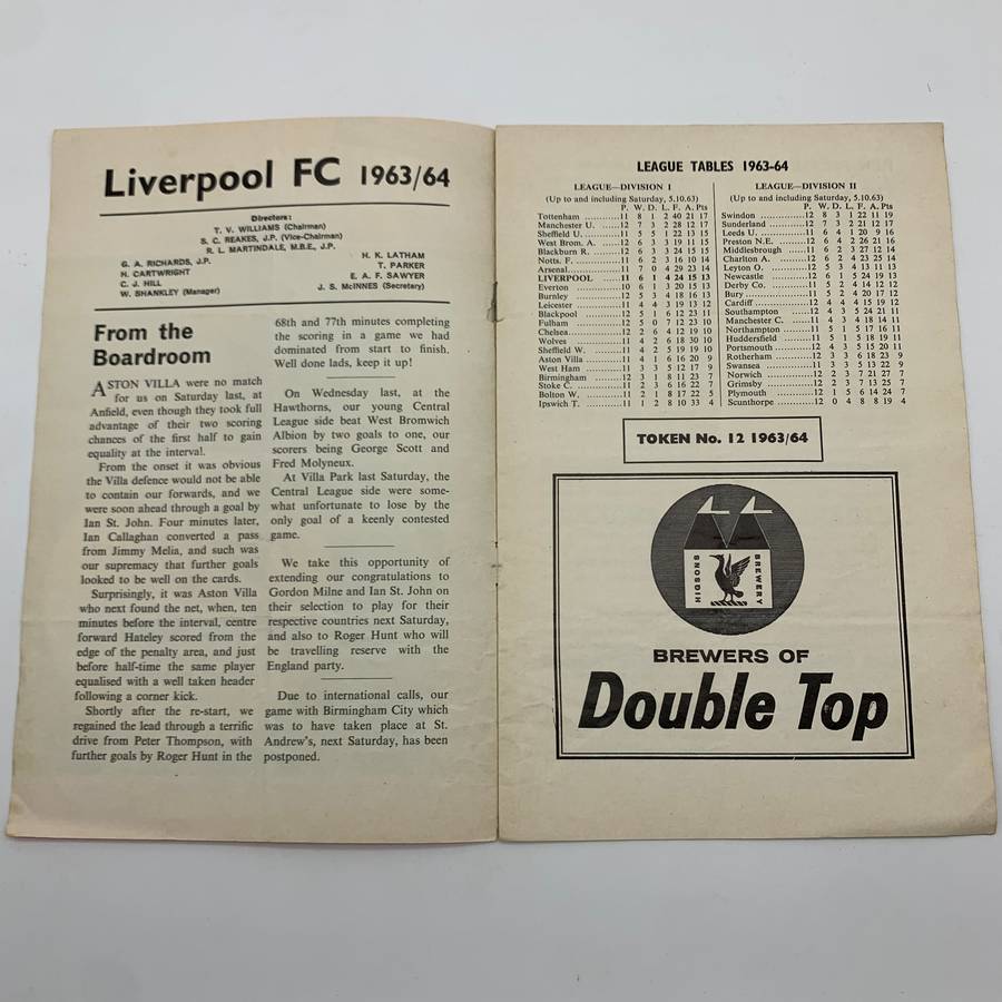 Soccer  '1963 Liverpool vs Sheffield Wednesday' Official Programme