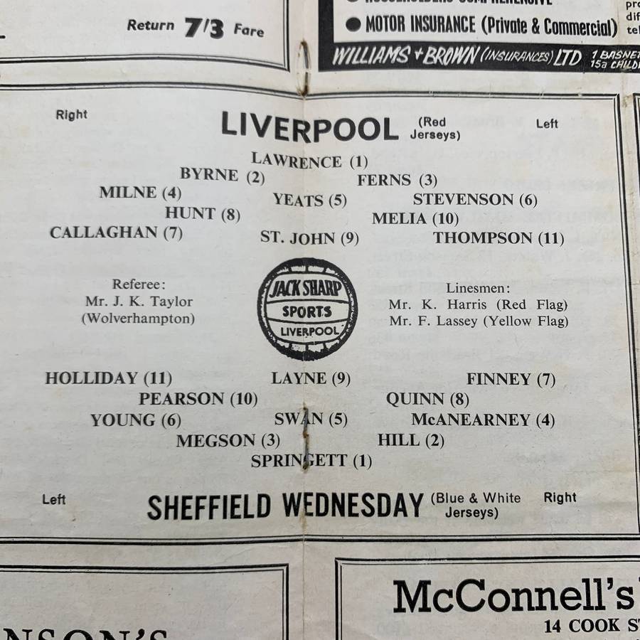 Soccer  '1963 Liverpool vs Sheffield Wednesday' Official Programme
