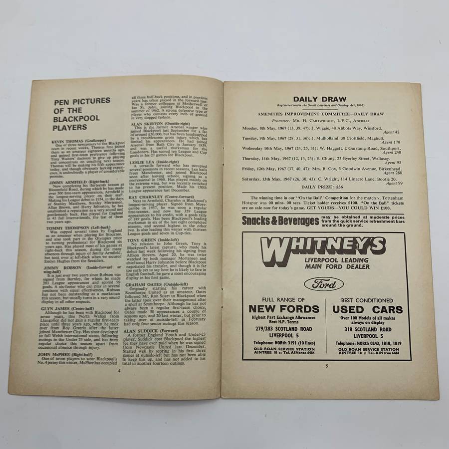 Soccer  1967 'Liverpool vs Blackpool' Official Programme