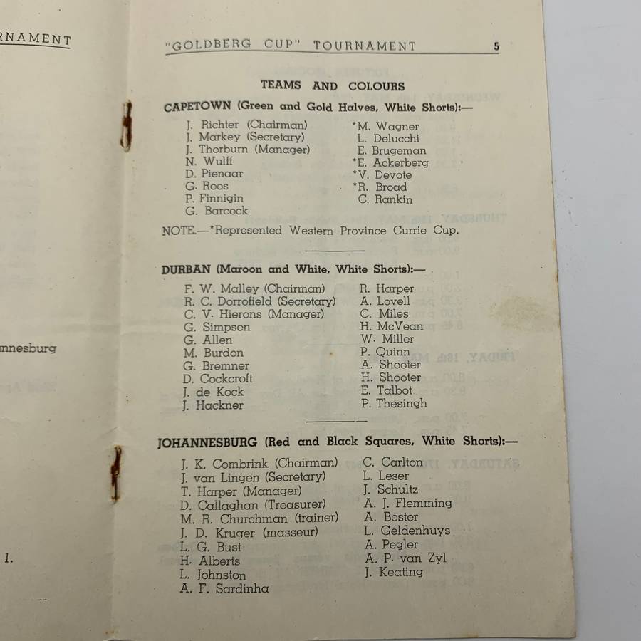 Soccer  1947 Durban 'Goldberg Cup' Official Programme