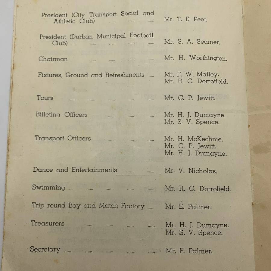 Soccer  1947 Durban 'Goldberg Cup' Official Programme