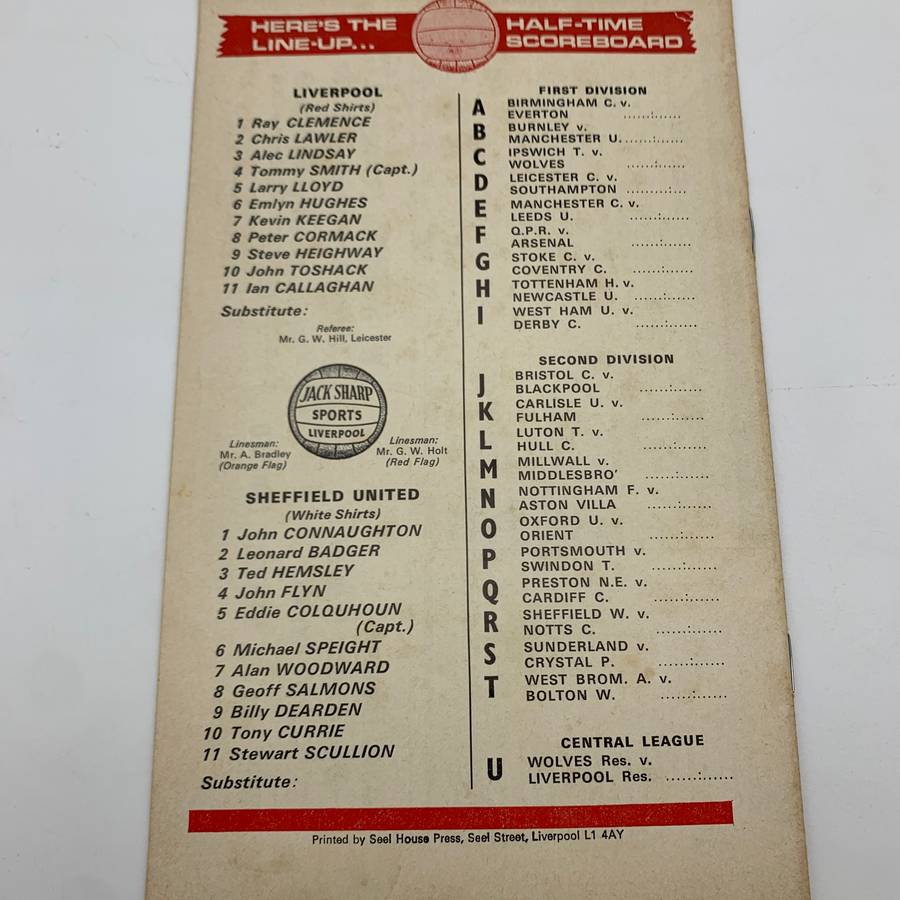 Soccer  '1973 Liverpool vs Sheffield United' Official Programme