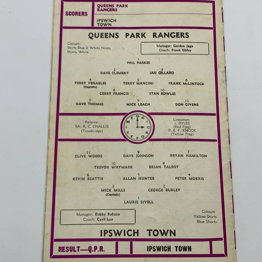 Soccer  '1973/4 Queens Park Rangers vs Ipswich Town' Official Programme